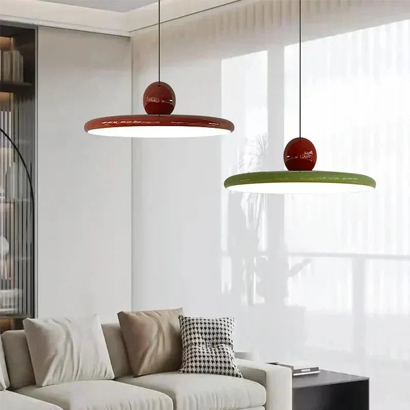 Lámpara colgante de metal y vidrio con forma de plato, estilo Bauhaus