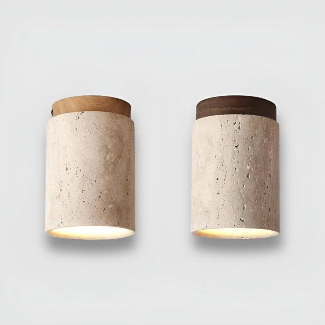 Lámpara de techo redonda de travertino wabi-sabi de montaje empotrado