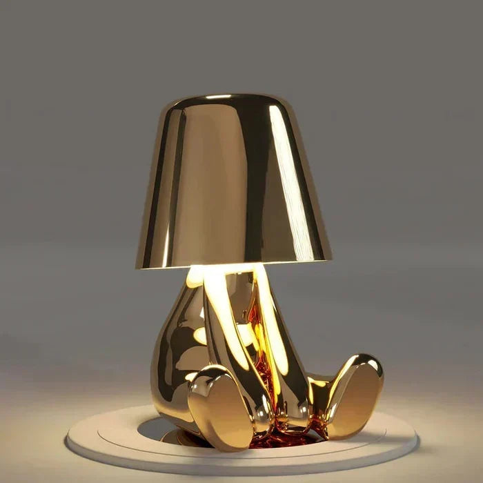 Lámpara de mesa ambiental escultural de aluminio y resina, regulable, recargable e inalámbrica