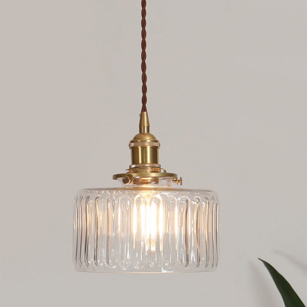 Lámpara colgante vintage de cristal y vidrio cilíndrico con altura ajustable
