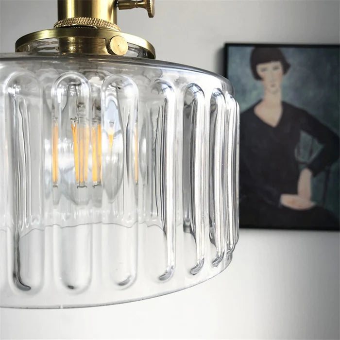 Lámpara colgante vintage de cristal y vidrio cilíndrico con altura ajustable