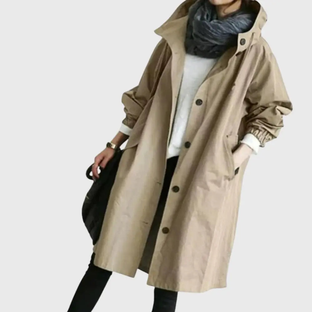 Gabardina impermeable con capucha, impermeable larga para mujer