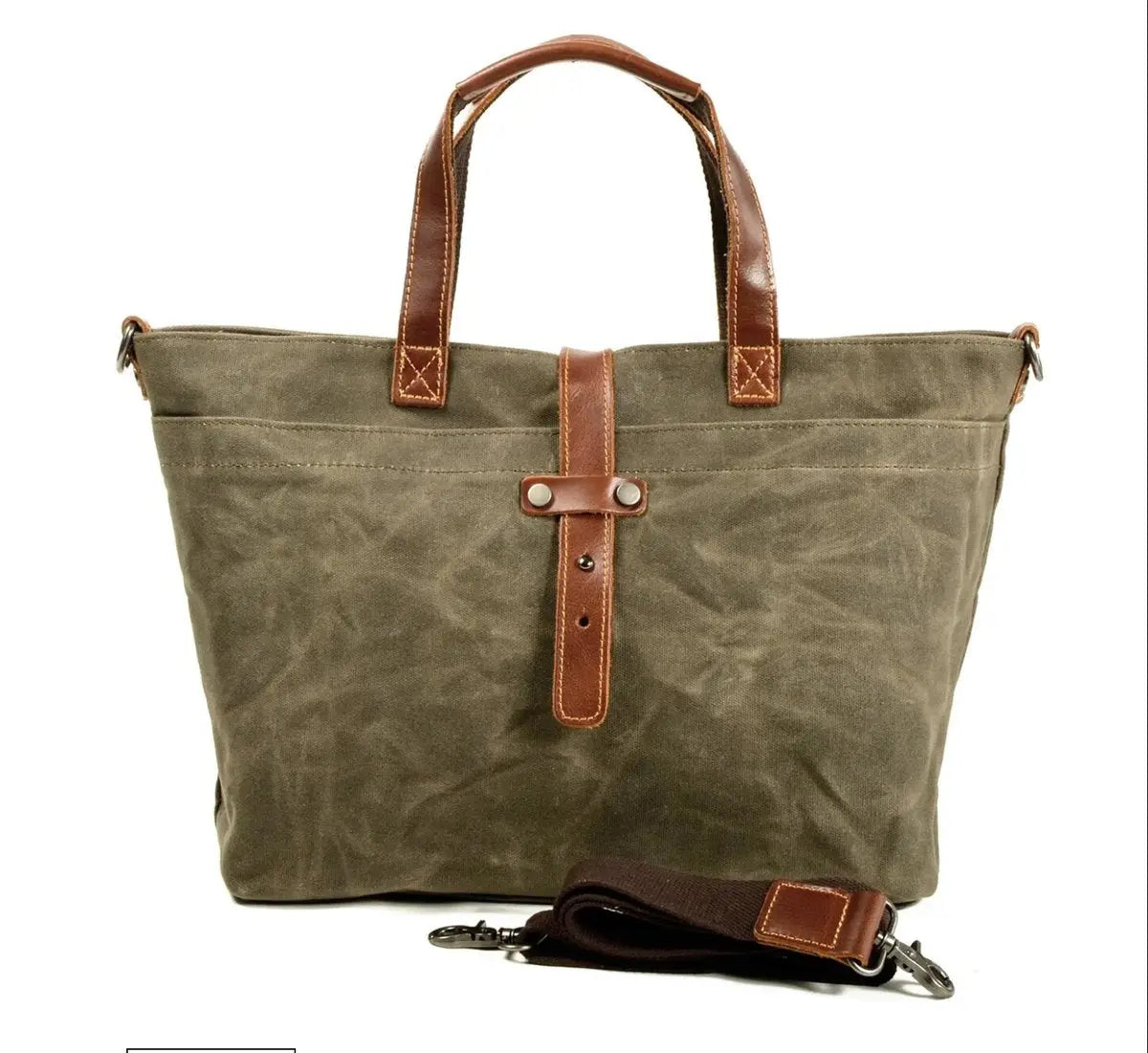 Bolso tote de lona encerada para hombre, con detalles de cuero y correa cruzada
