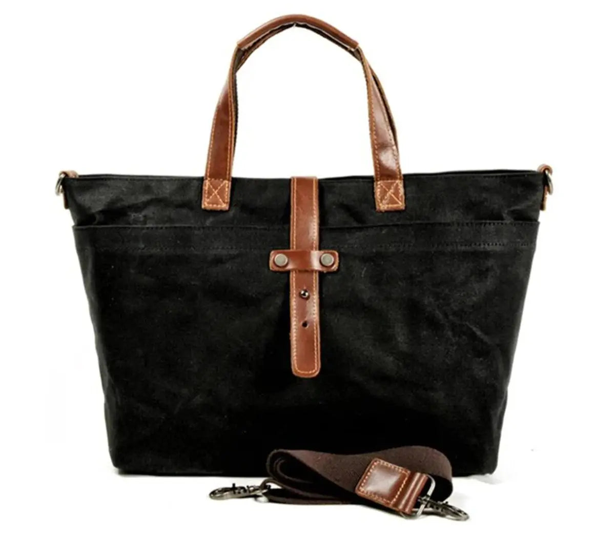 Bolso tote de lona encerada para hombre, con detalles de cuero y correa cruzada
