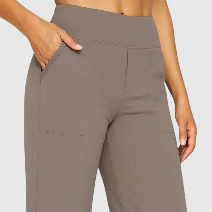Pantalones de pierna ancha para mujer, de cintura alta, con cinturilla elástica y bolsillos
