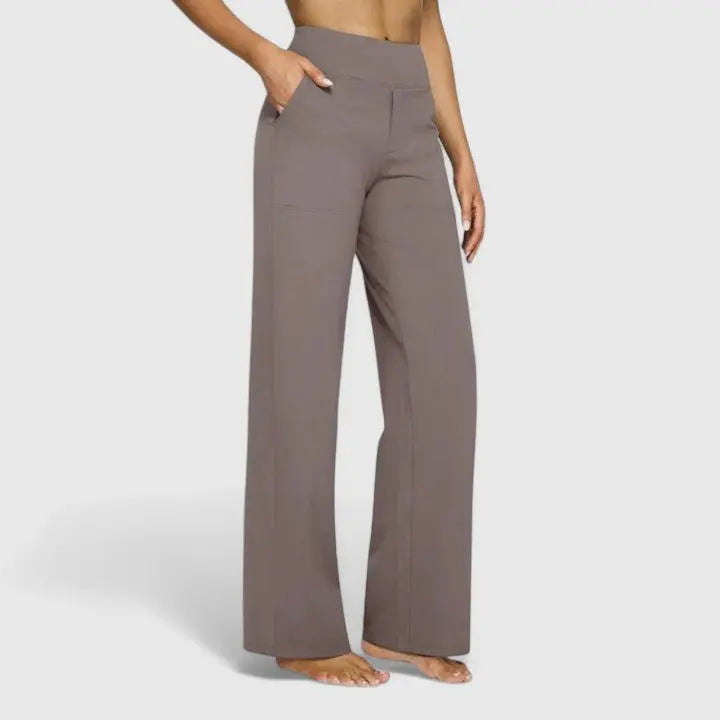 Pantalones de pierna ancha para mujer, de cintura alta, con cinturilla elástica y bolsillos
