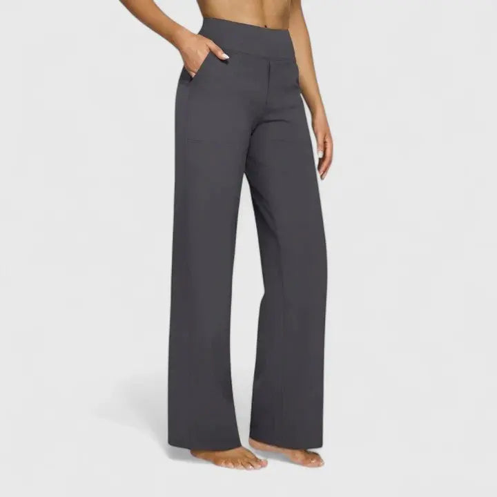 Pantalones de pierna ancha para mujer, de cintura alta, con cinturilla elástica y bolsillos