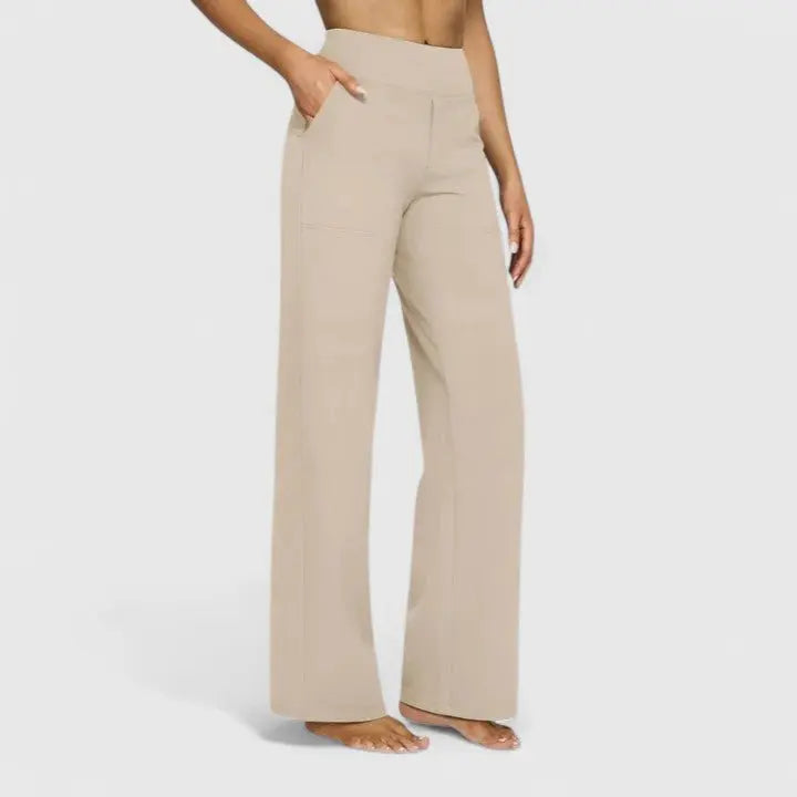 Pantalones de pierna ancha para mujer, de cintura alta, con cinturilla elástica y bolsillos