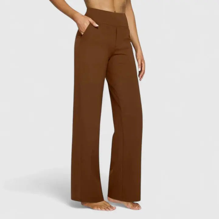 Pantalones de pierna ancha para mujer, de cintura alta, con cinturilla elástica y bolsillos