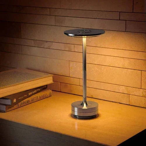 Lámpara de mesa portátil de metal, elegante, inalámbrica, regulable y recargable