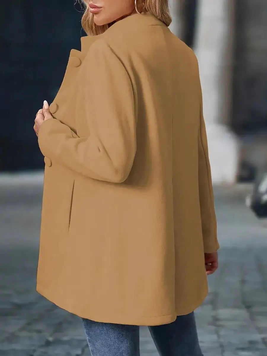 Abrigo tipo blazer largo para mujer con cuello mao y botones delanteros