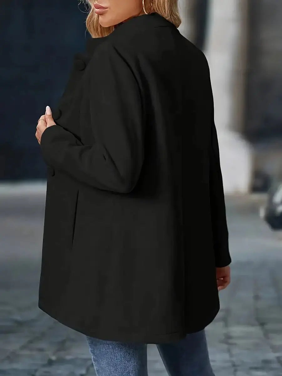 Abrigo tipo blazer largo para mujer con cuello mao y botones delanteros