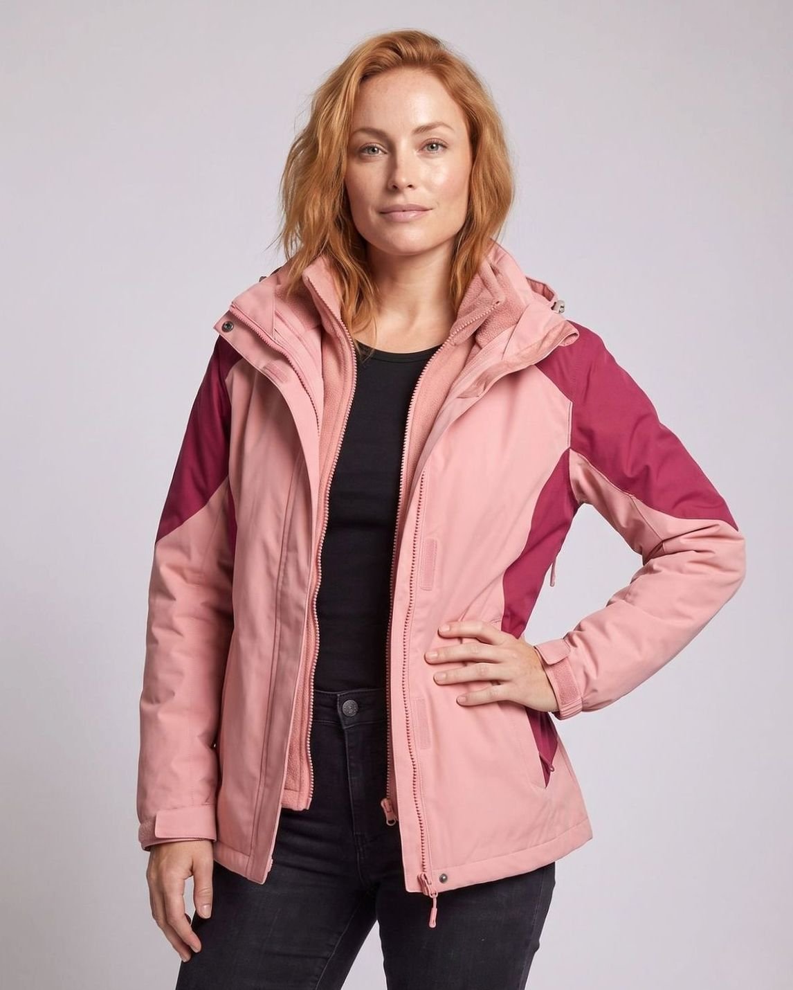 Chaqueta softshell 2 en 1 para mujer con capucha y forro polar, rosa