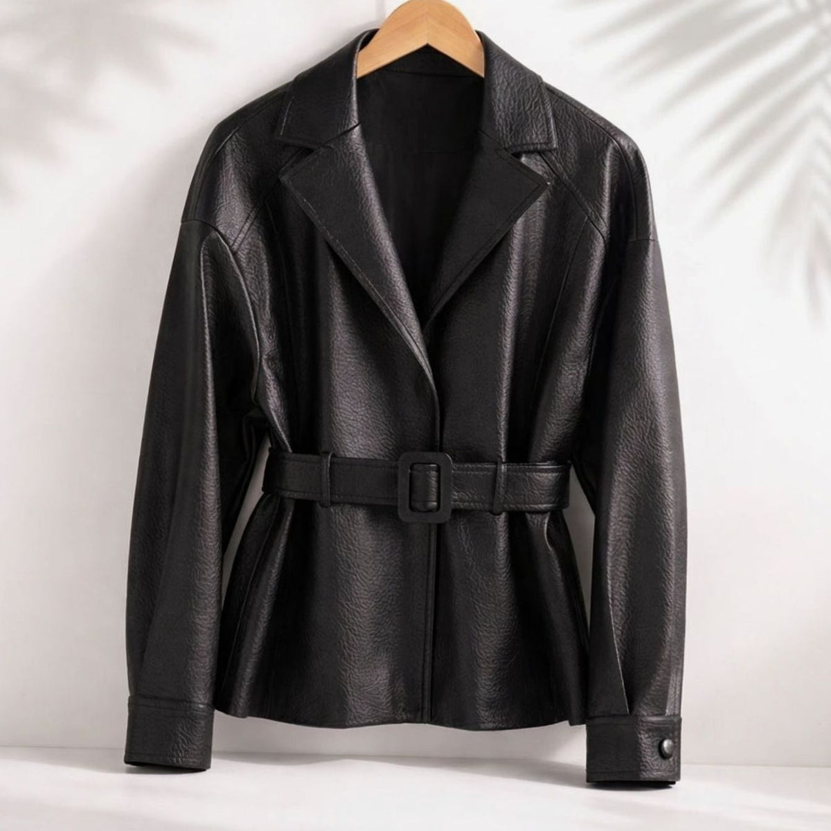 Chaqueta entallada de piel de borrego para mujer con cinturón