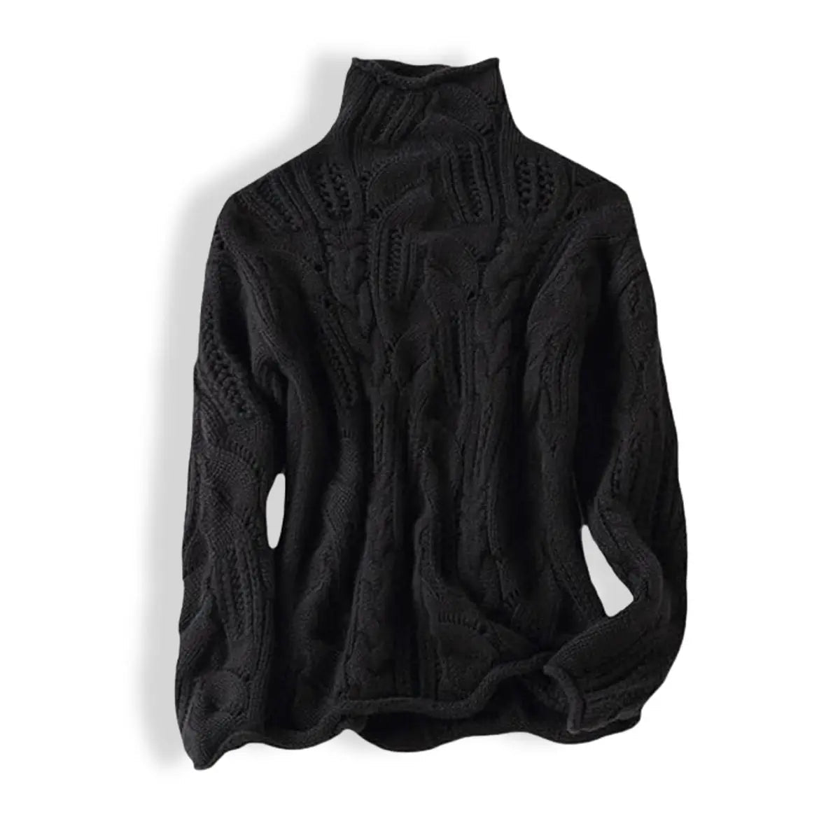 Jersey de punto trenzado para mujer con cuello alto y corte holgado