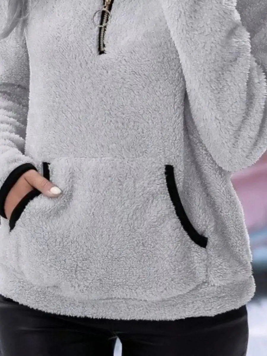 Jersey de punto para mujer, con media cremallera, tejido teddy mullido y estilo polar