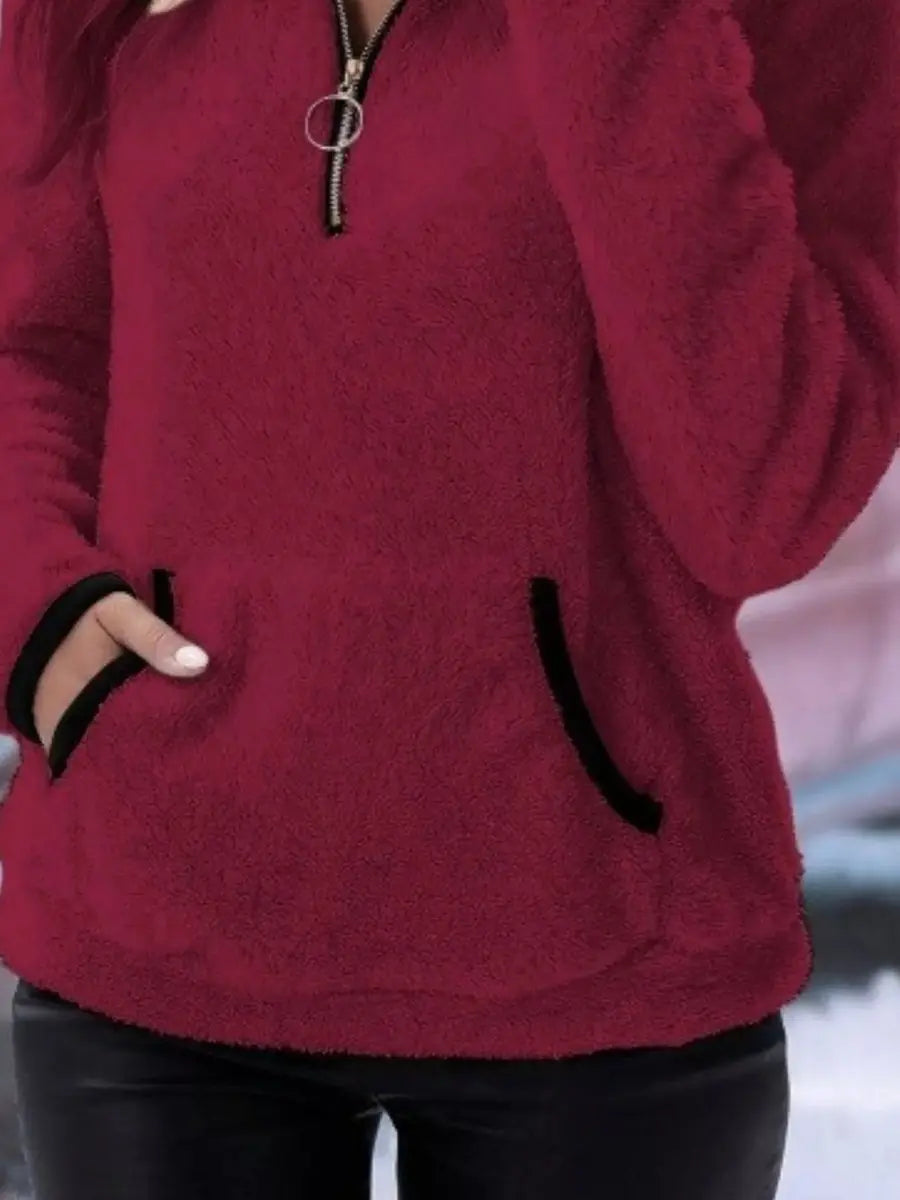 Jersey de punto para mujer, con media cremallera, tejido teddy mullido y estilo polar