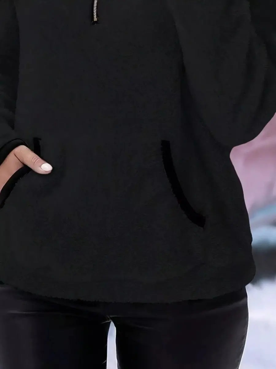 Jersey de punto para mujer, con media cremallera, tejido teddy mullido y estilo polar