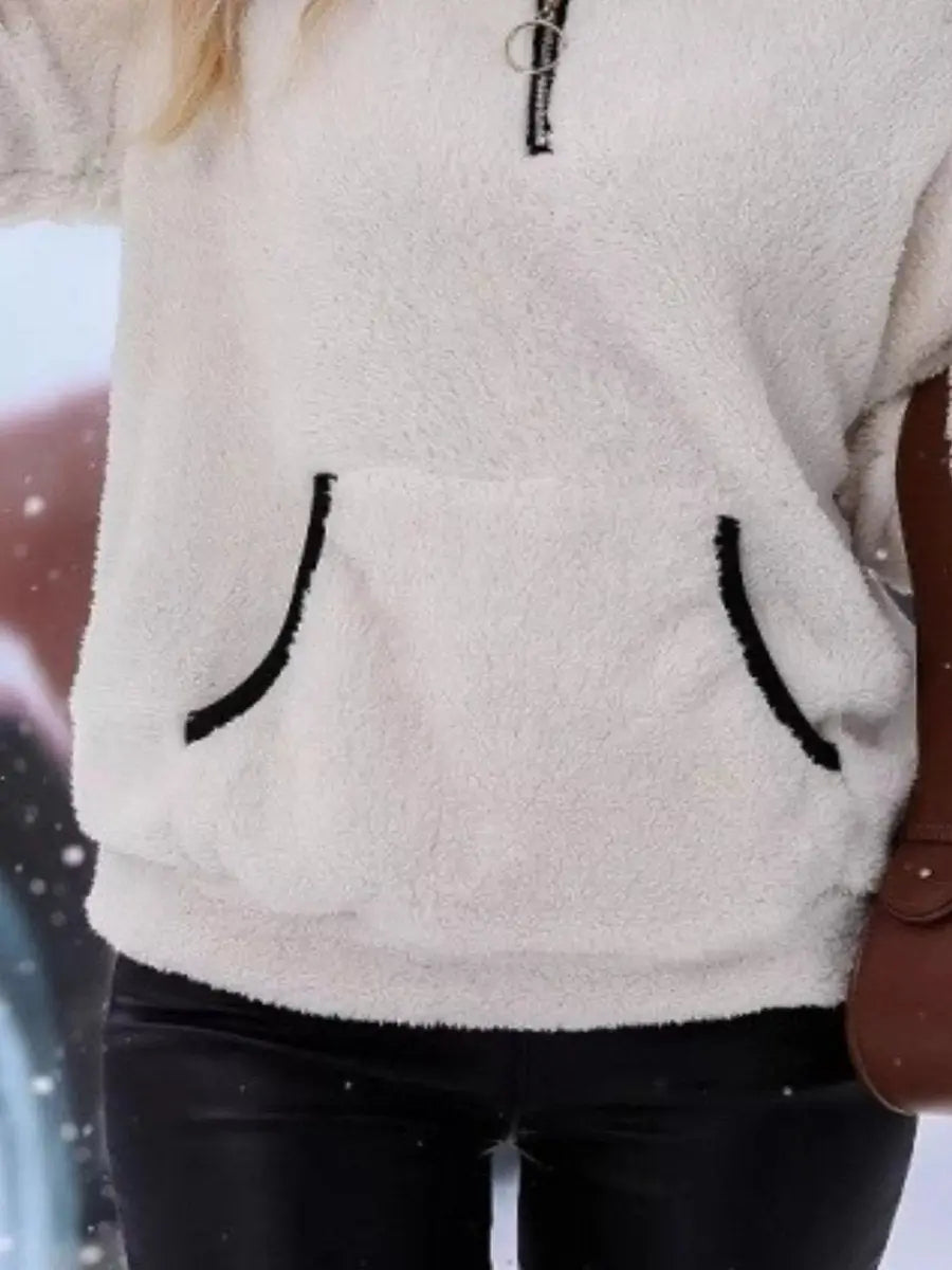 Jersey de punto para mujer, con media cremallera, tejido teddy mullido y estilo polar