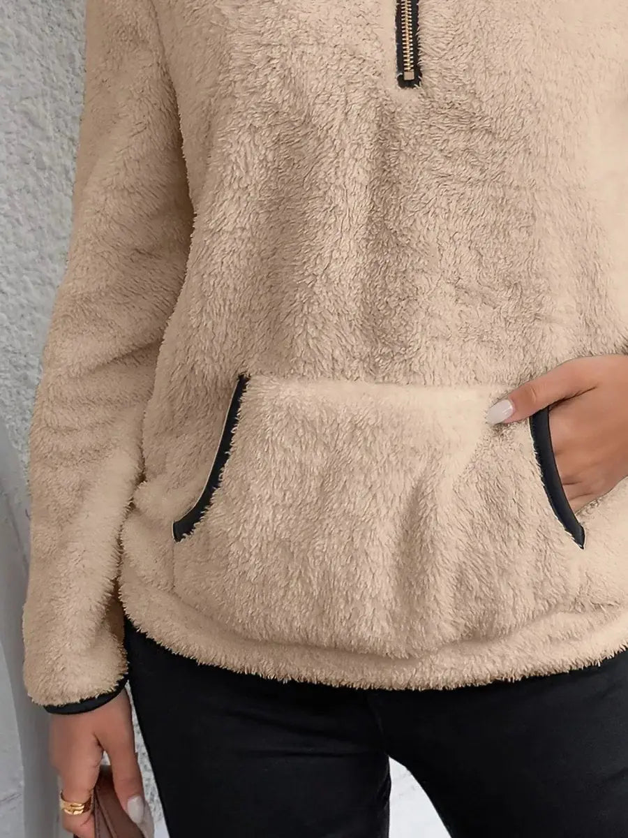 Jersey de punto para mujer, con media cremallera, tejido teddy mullido y estilo polar