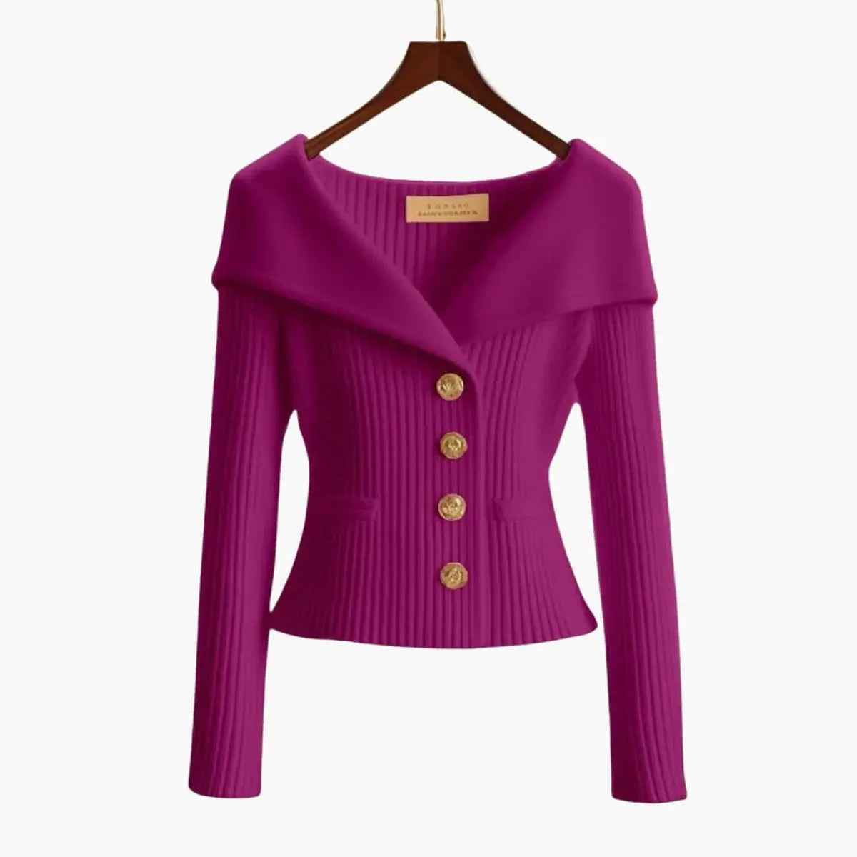 Cárdigan de punto acanalado para mujer, con hombros descubiertos, botones y estilo de jersey