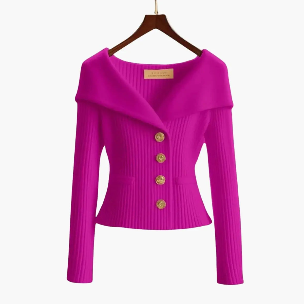 Cárdigan de punto acanalado para mujer, con hombros descubiertos, botones y estilo de jersey