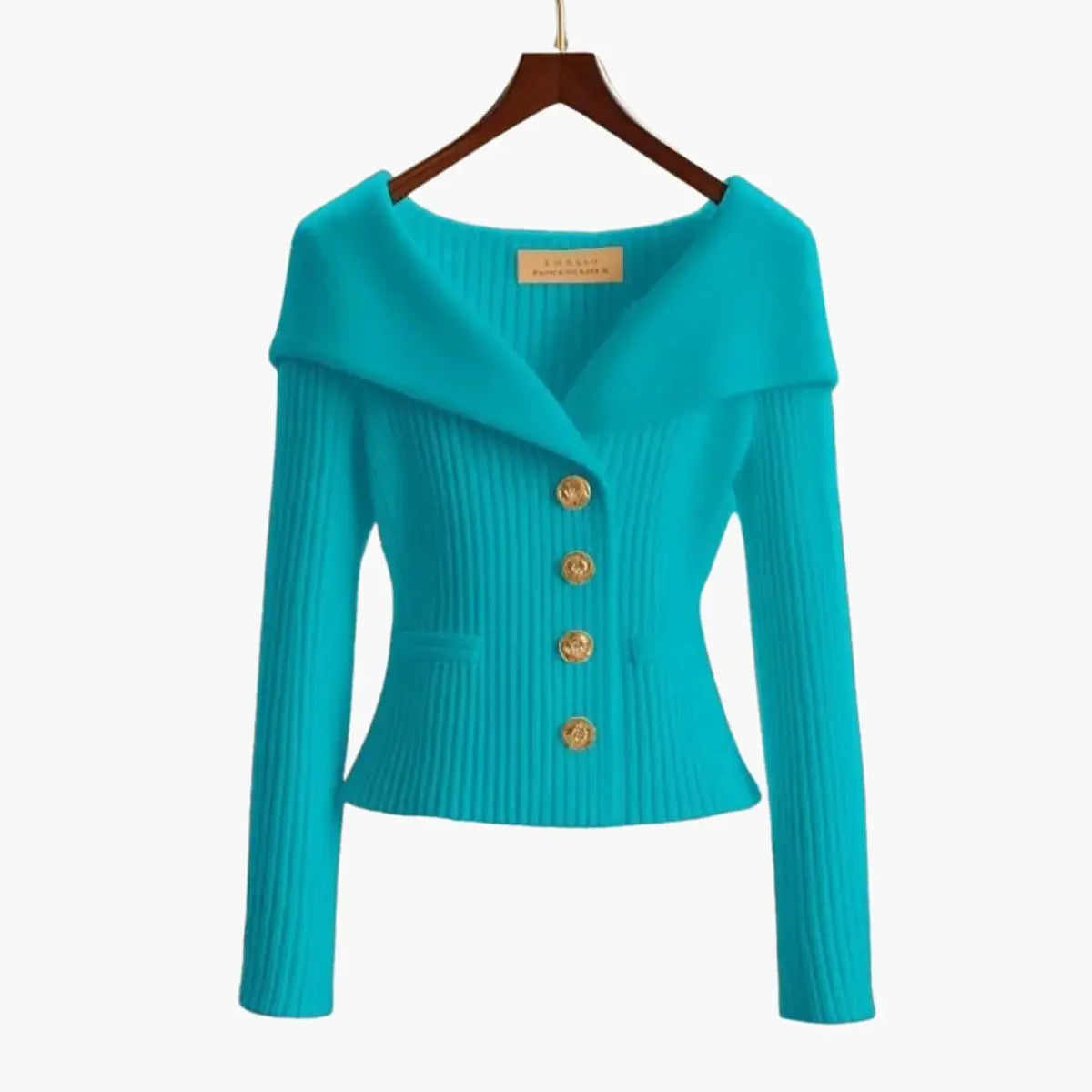 Cárdigan de punto acanalado para mujer, con hombros descubiertos, botones y estilo de jersey