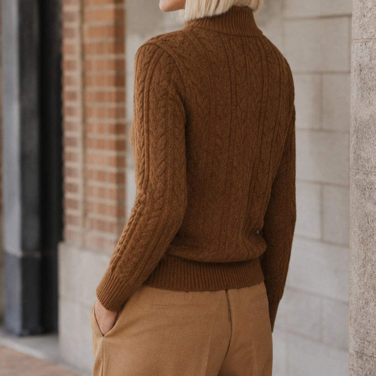Jersey de punto para mujer de mezcla de cachemira, con trenzado y botones