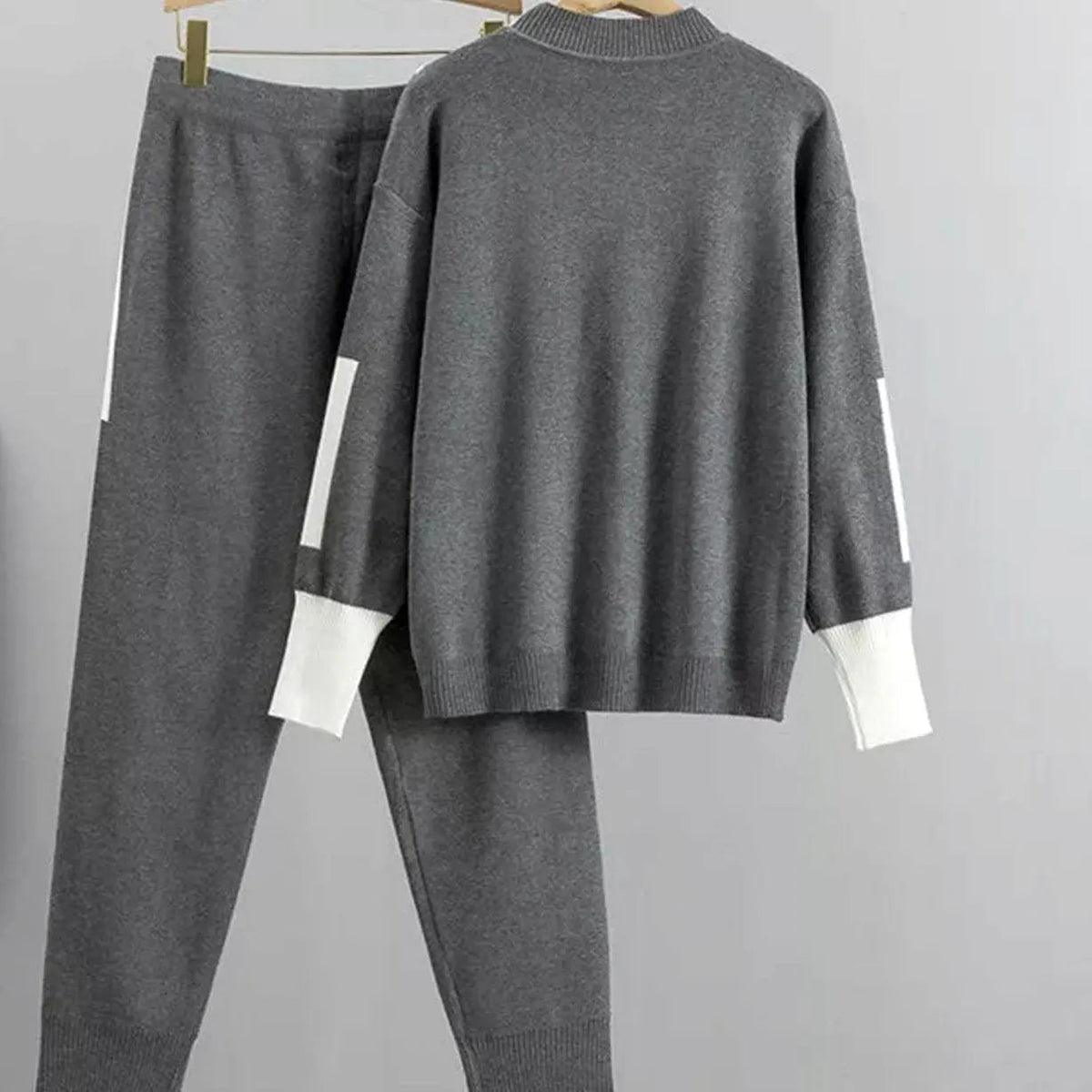 Conjunto informal de pantalón jogger de punto para mujer, de dos piezas con ribete en contraste
