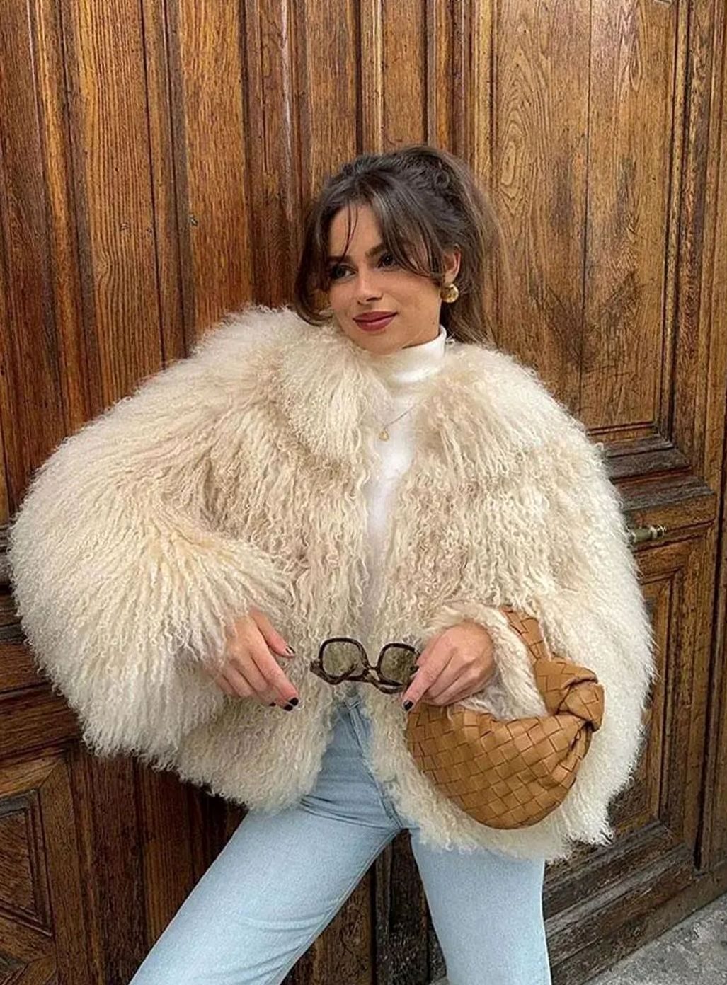 Chaqueta corta elegante de pelo sintético desgreñado para mujer