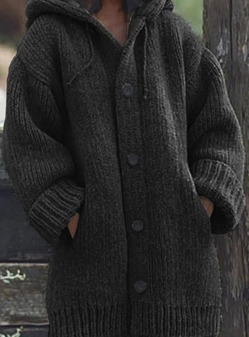 Cárdigan tipo jersey oversize de punto grueso para mujer con capucha