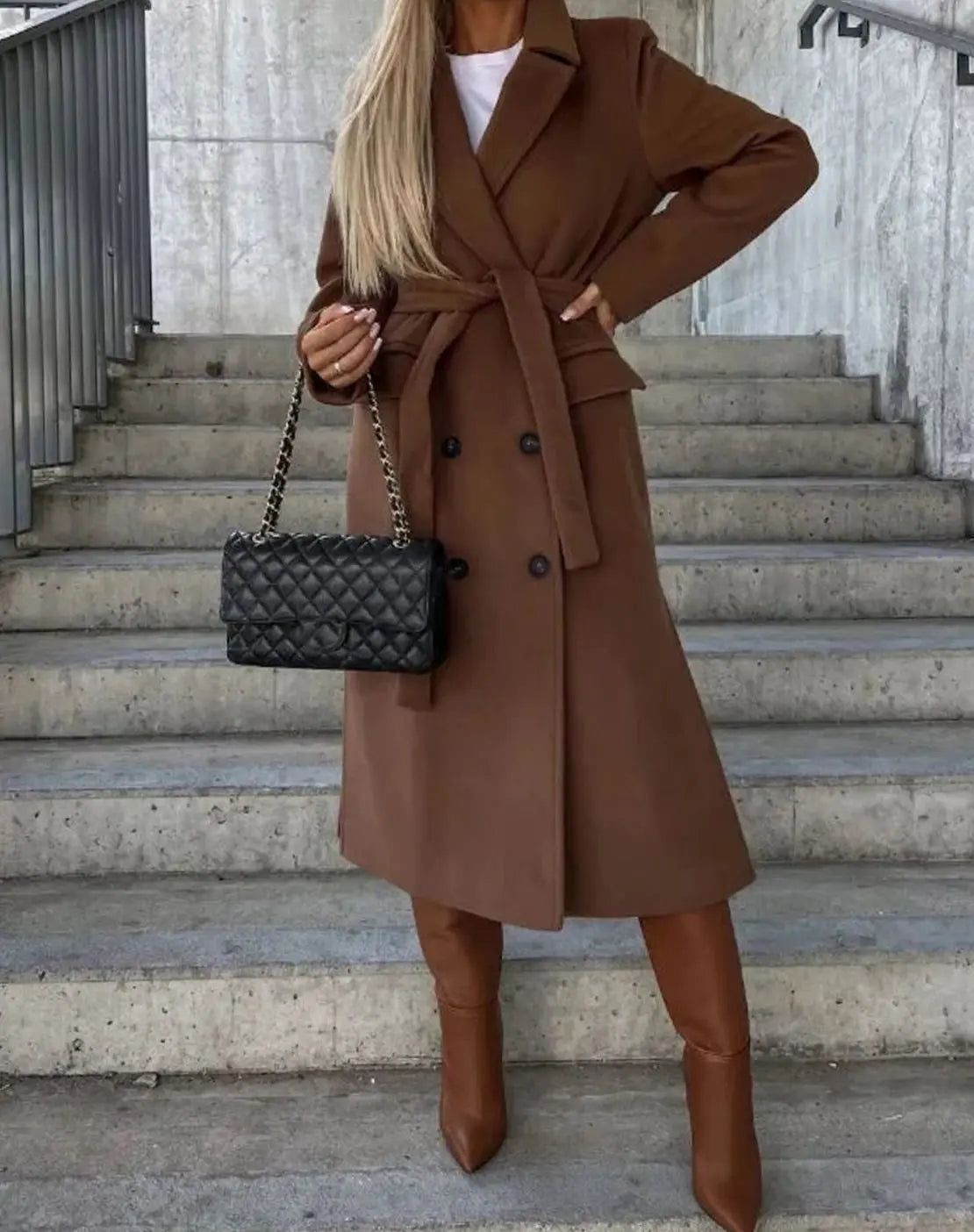 Gabardina larga clásica de doble botonadura para mujer