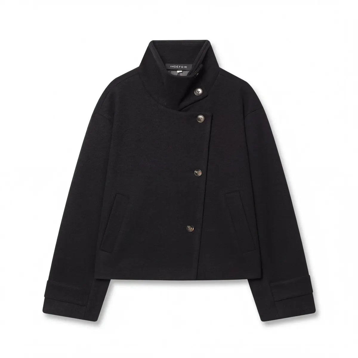 Abrigo de lana para mujer con botones asimétricos y chaqueta de cuello mao