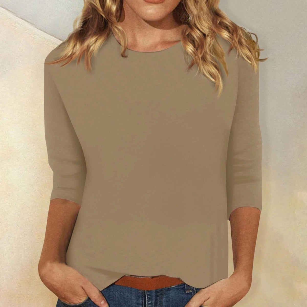 Top informal de uso diario para mujer con cuello redondo y mangas 3/4