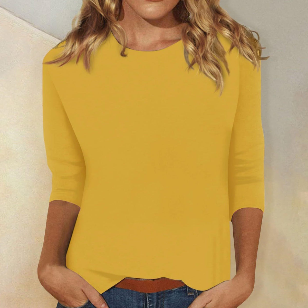 Top informal de uso diario para mujer con cuello redondo y mangas 3/4