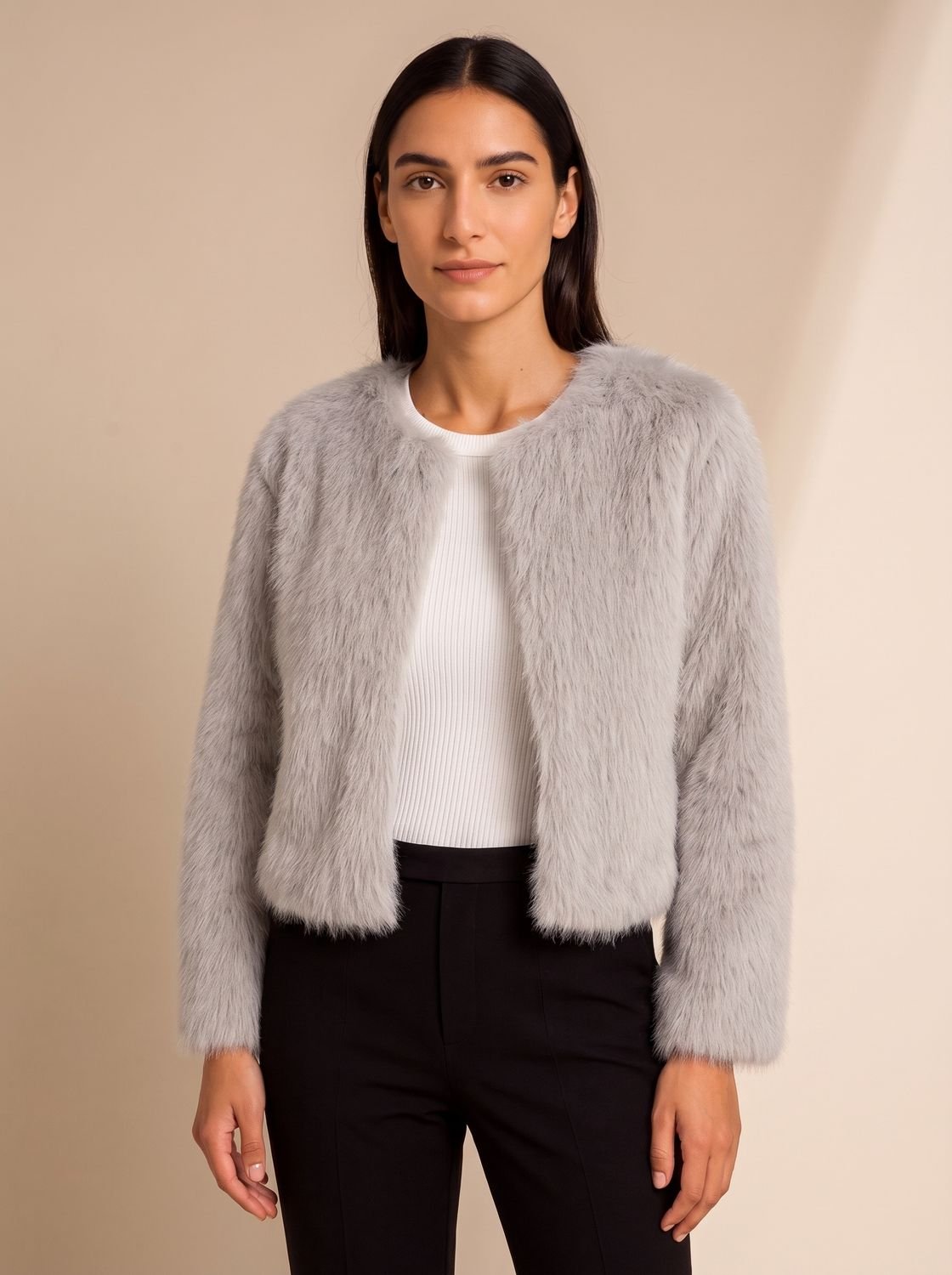 Phoebe | Chaqueta teddy corta de piel sintética para mujer, abierta por delante