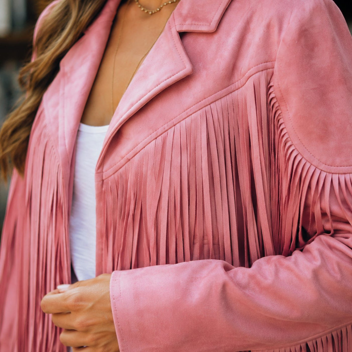 Chaqueta corta estilo western para mujer de ante sintético con flecos
