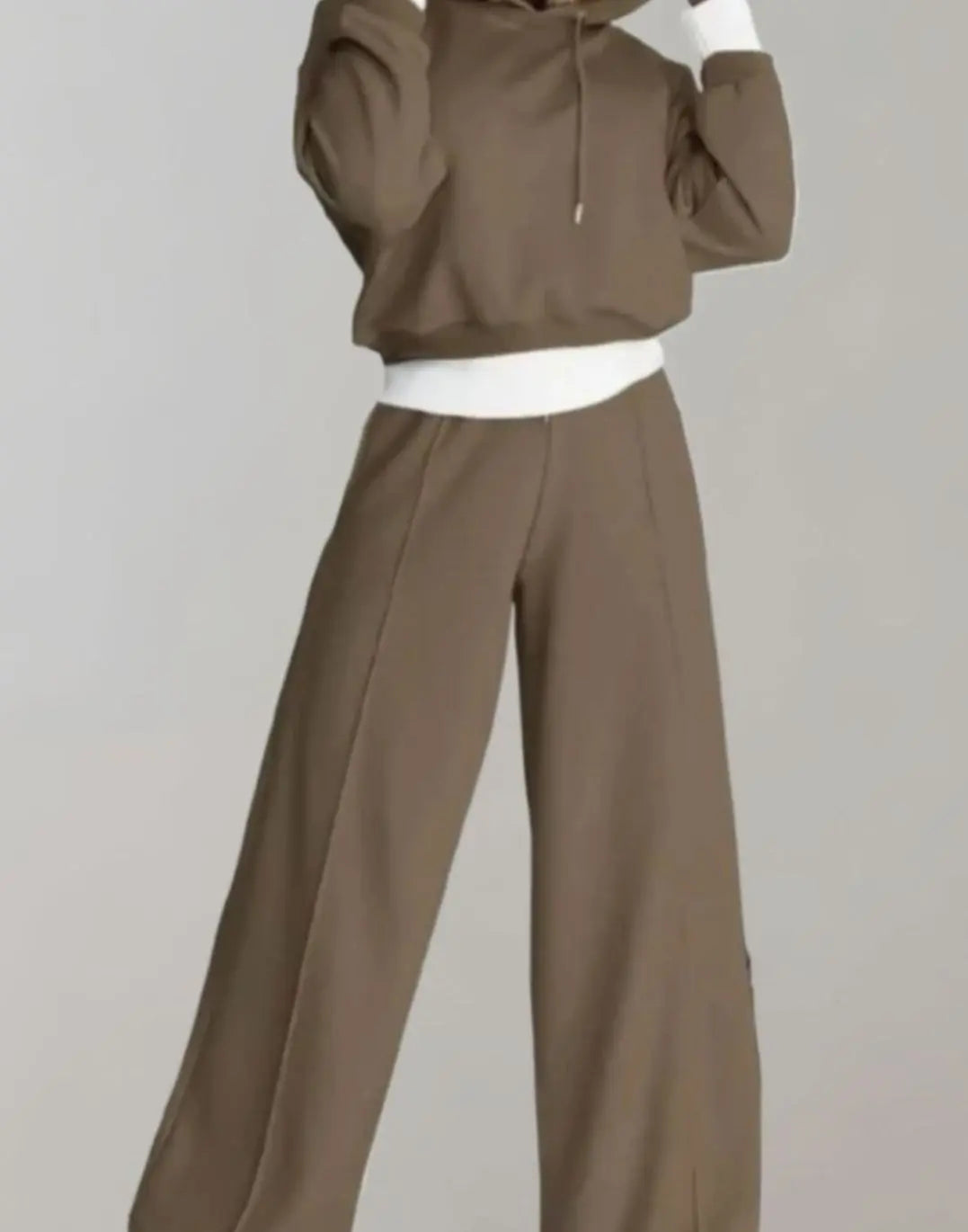 Conjunto deportivo corto para mujer con sudadera con capucha, pantalón de pierna ancha y cordón