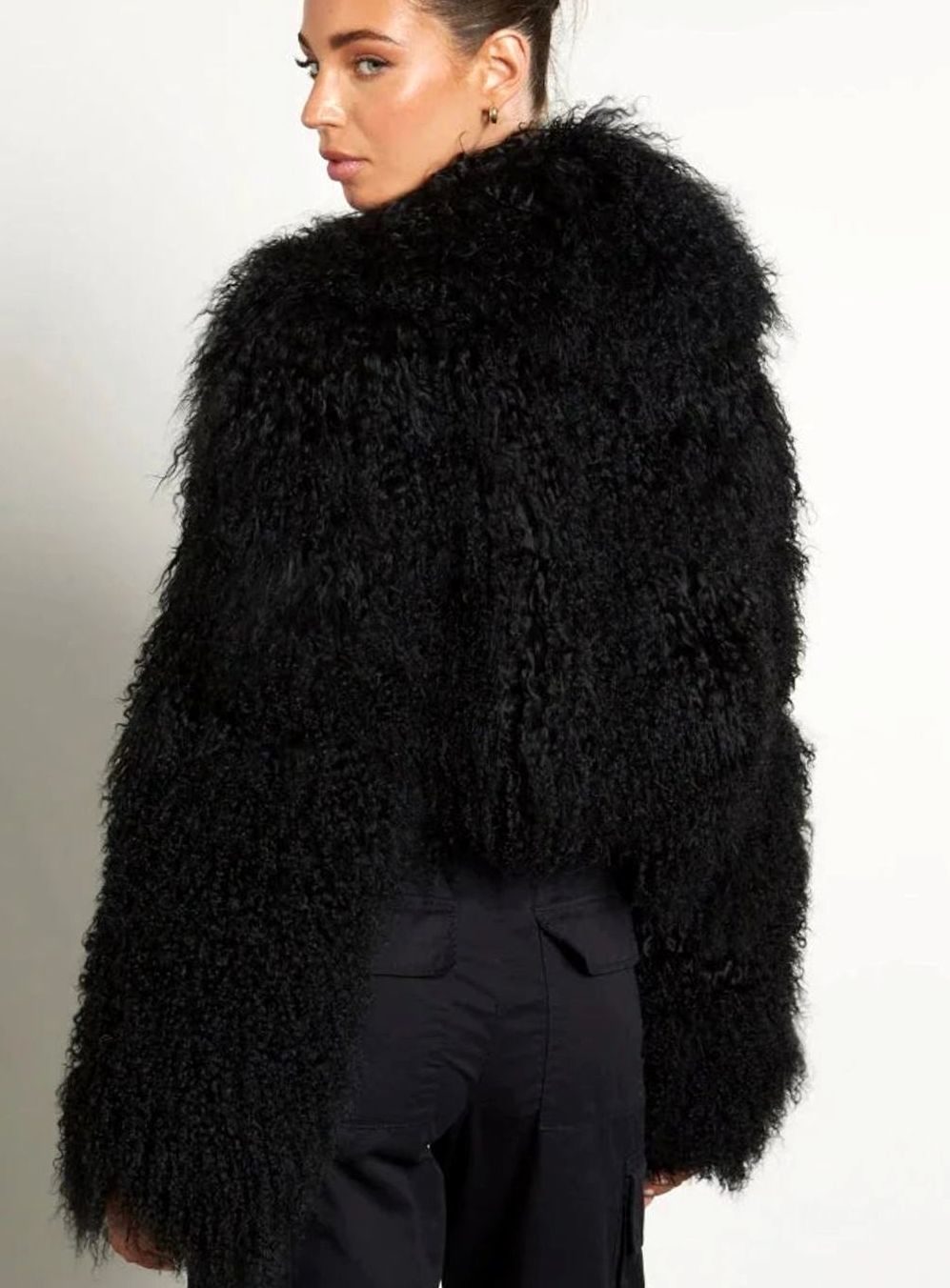 Chaqueta corta de piel sintética estilo teddy para mujer con mangas largas