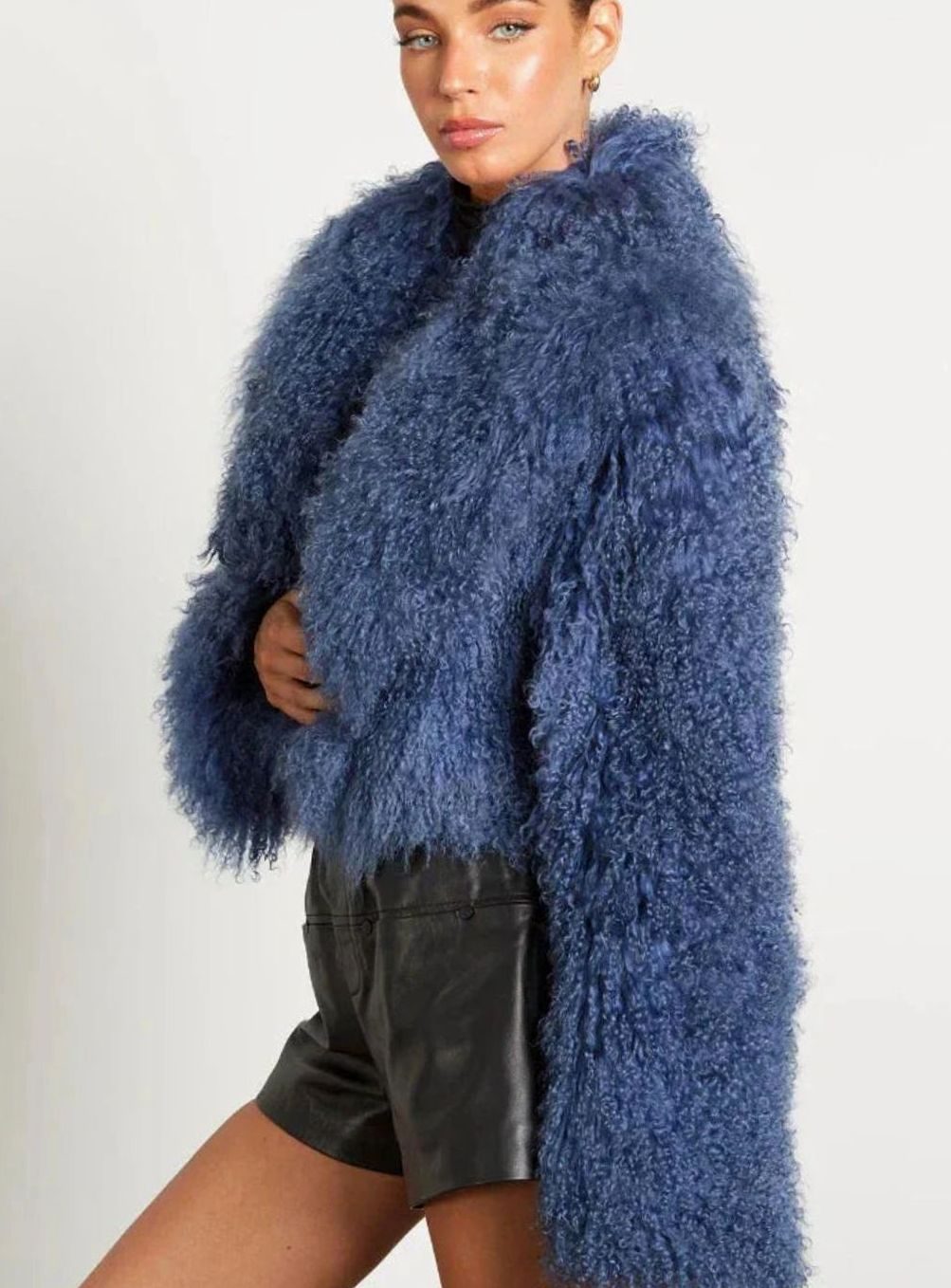 Chaqueta corta de piel sintética estilo teddy para mujer con mangas largas