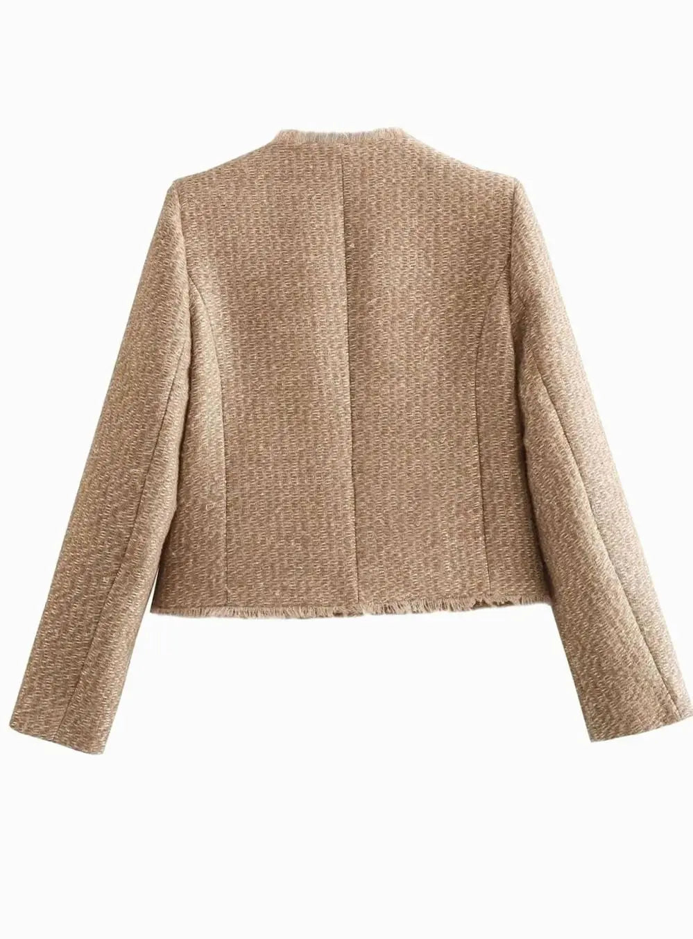 Blazer corto de tweed para mujer con botones dorados delanteros
