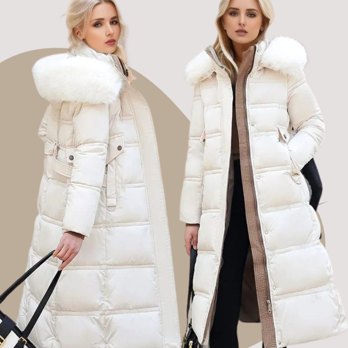 Parka larga de invierno para mujer con capucha de piel de diseño