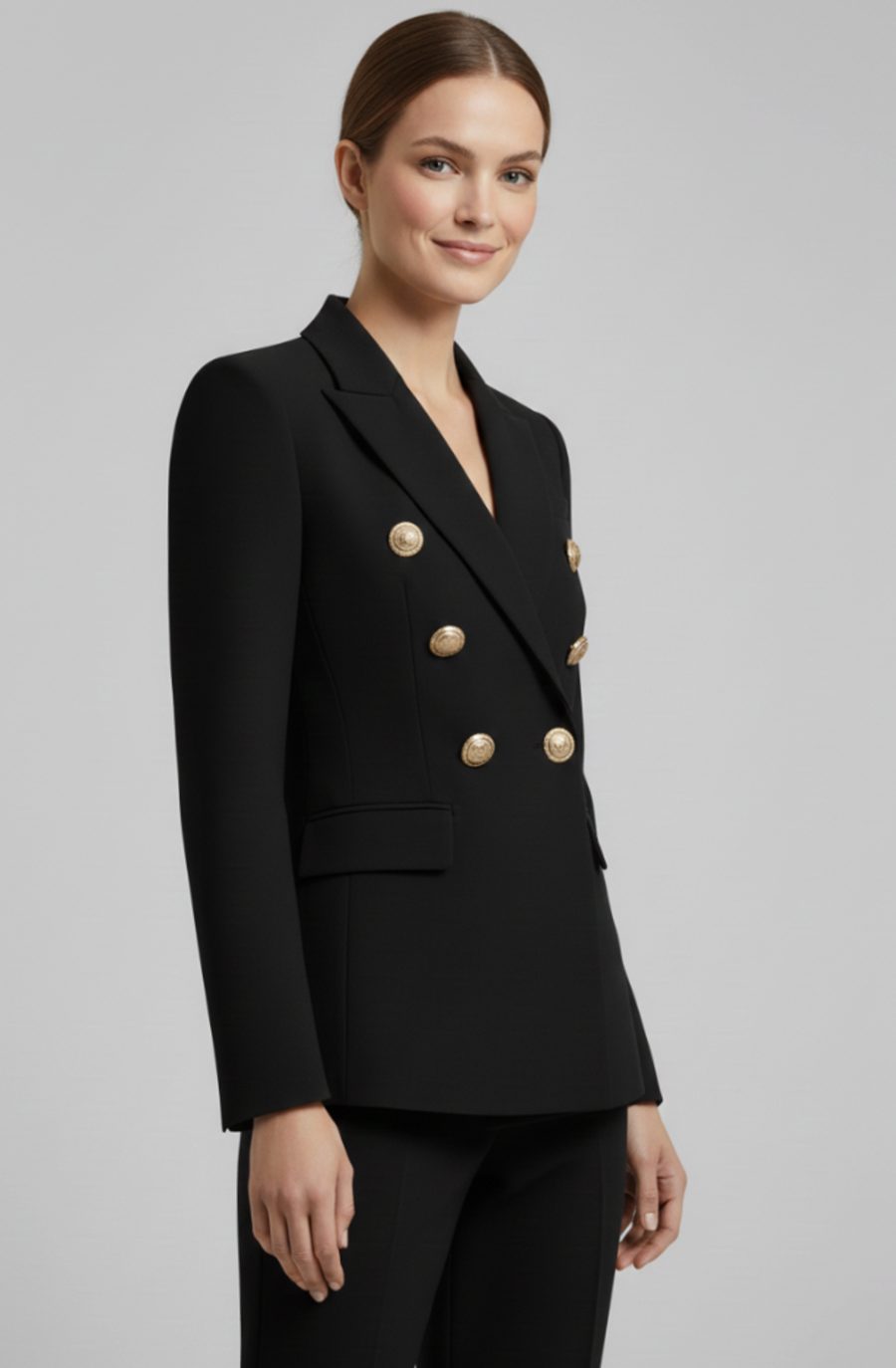 Blazer entallado cruzado para mujer con botones dorados