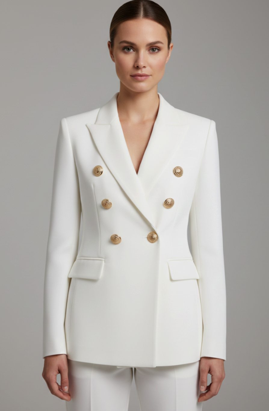 Blazer entallado cruzado para mujer con botones dorados