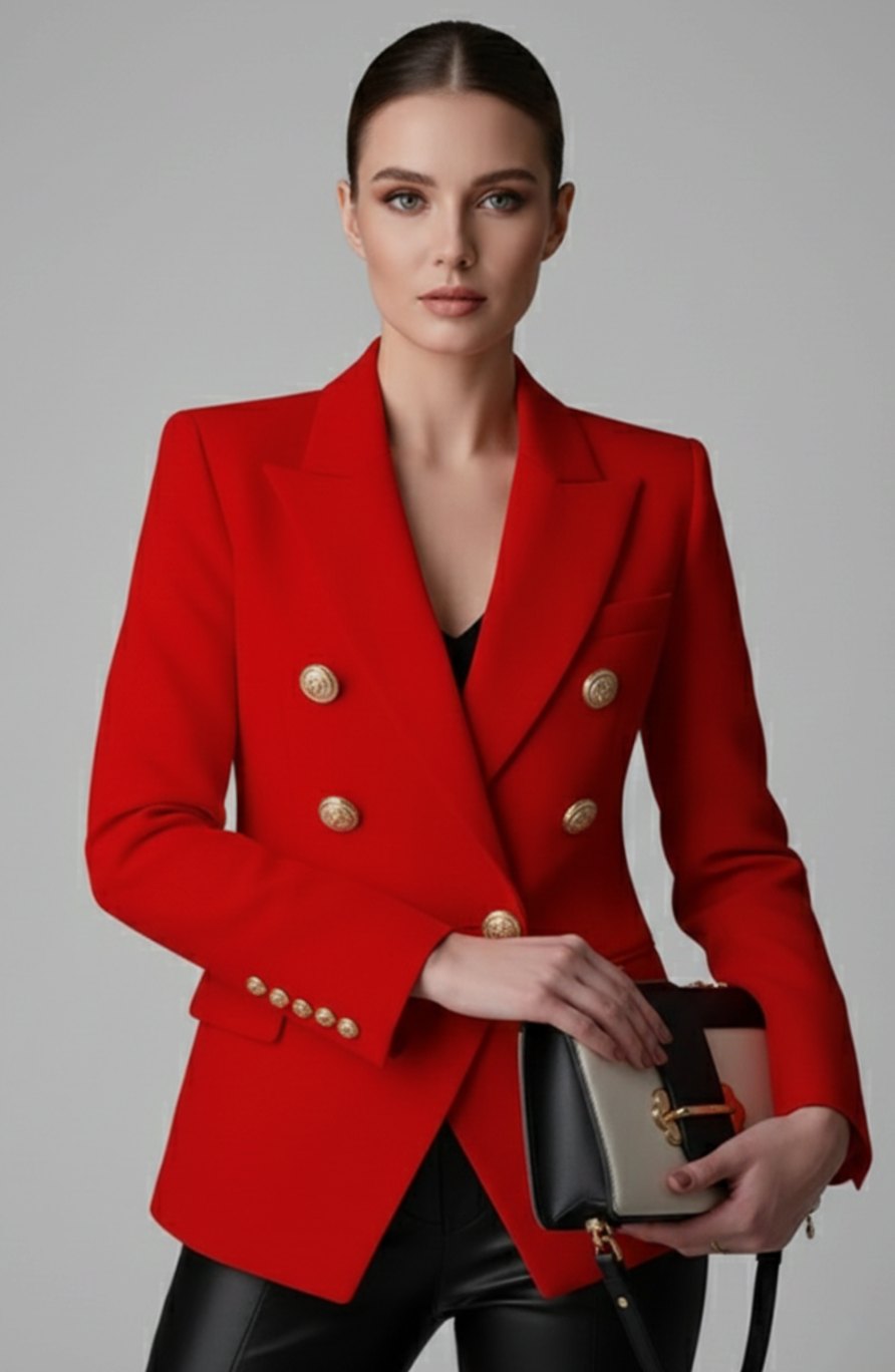 Blazer entallado cruzado para mujer con botones dorados