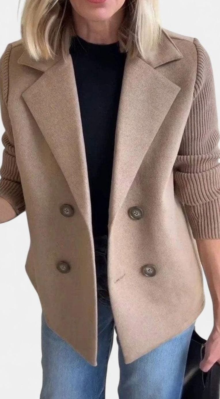 Blazer de punto entallado cruzado para mujer con mangas de punto