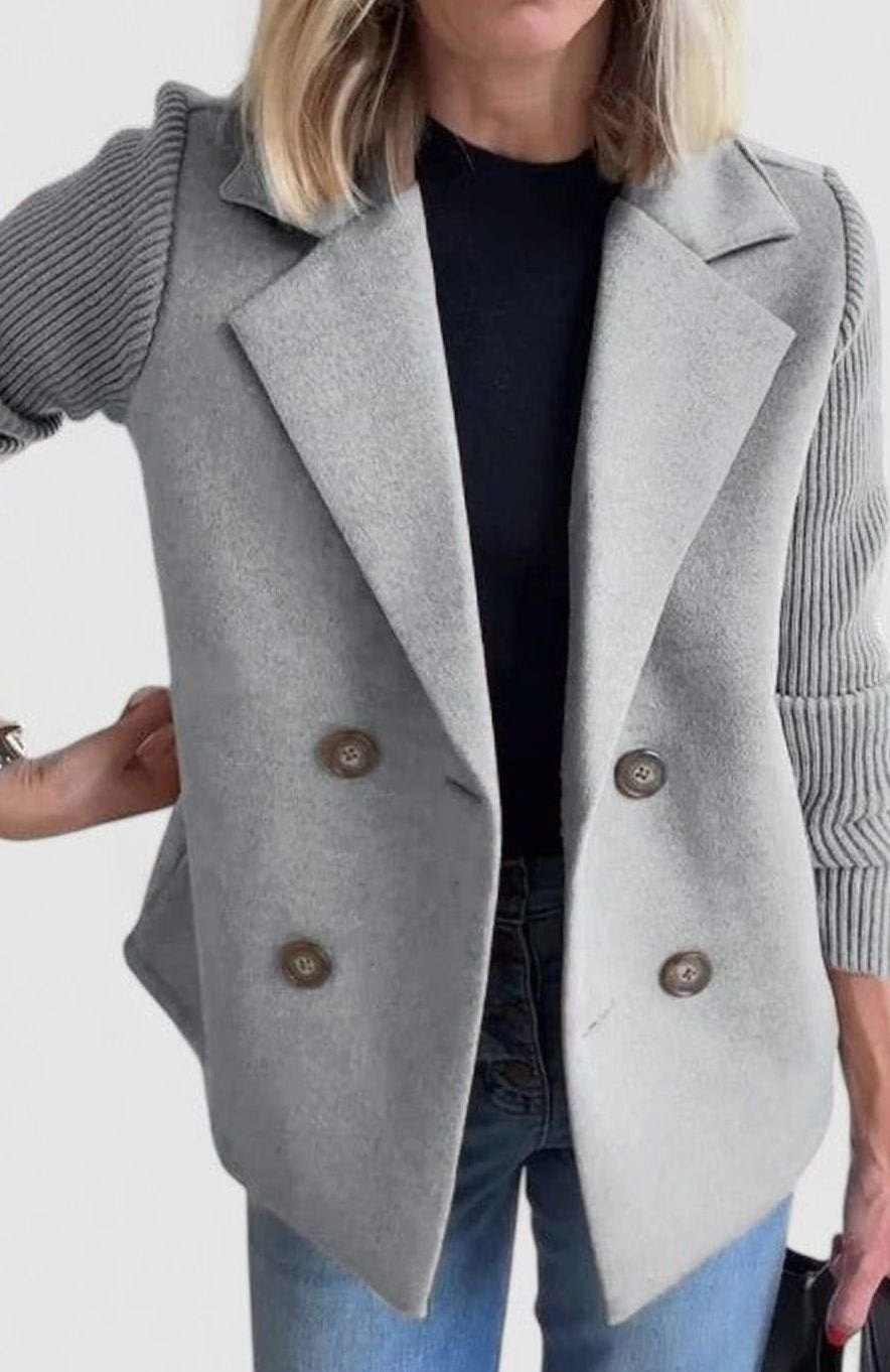 Blazer de punto entallado cruzado para mujer con mangas de punto