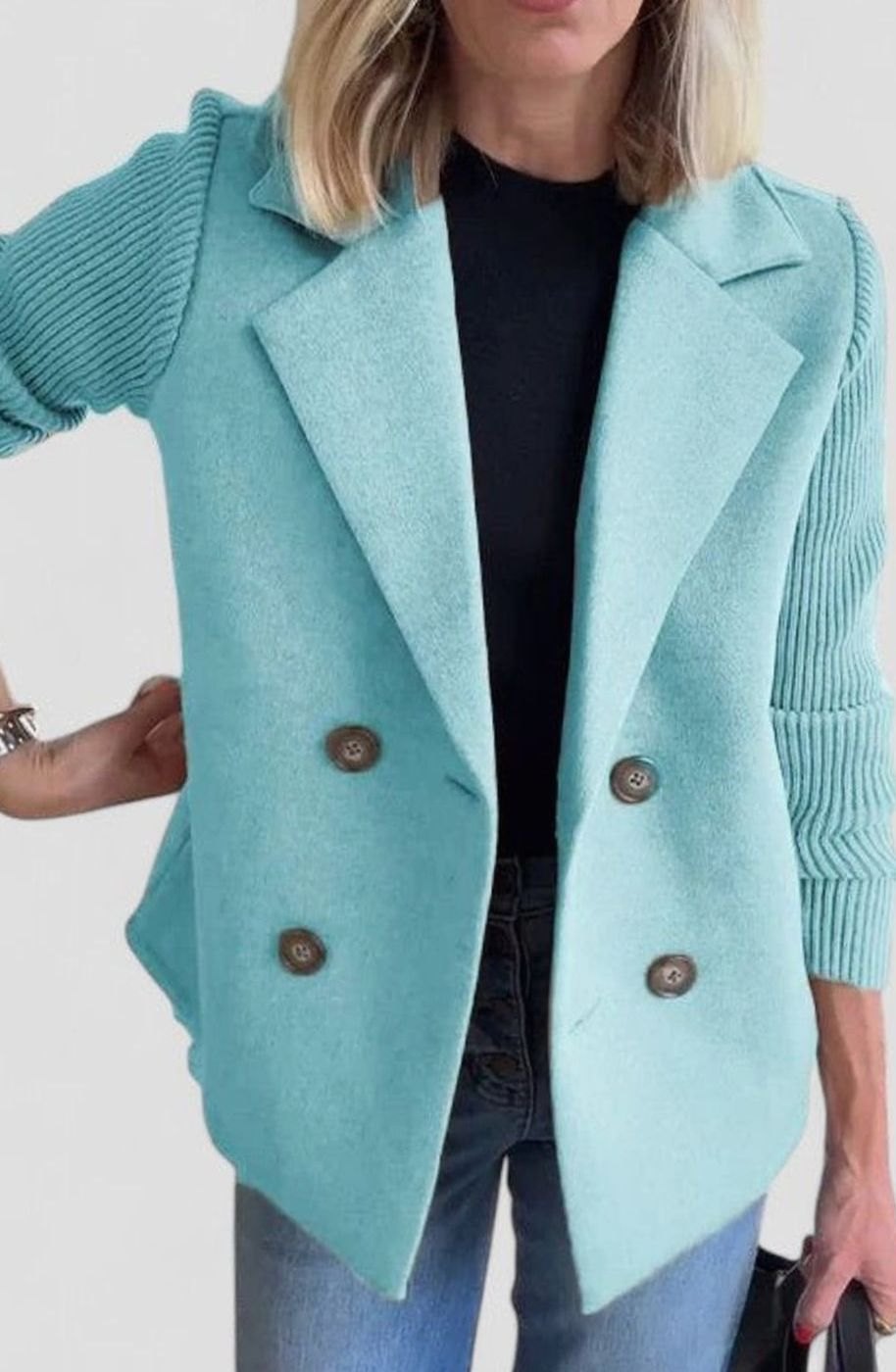 Blazer de punto entallado cruzado para mujer con mangas de punto