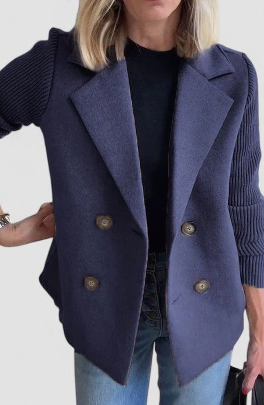 Blazer de punto entallado cruzado para mujer con mangas de punto