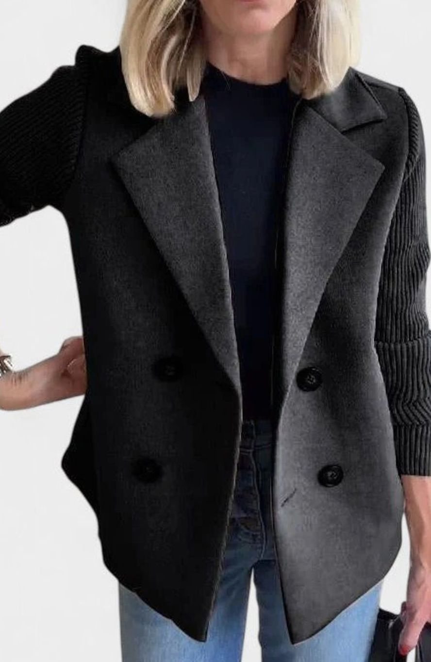 Blazer de punto entallado cruzado para mujer con mangas de punto